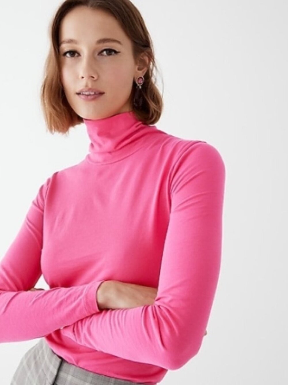 J.Crew Tissue Long‑Sleeve Turtleneck Top – Bright Pink – Size M – NWT